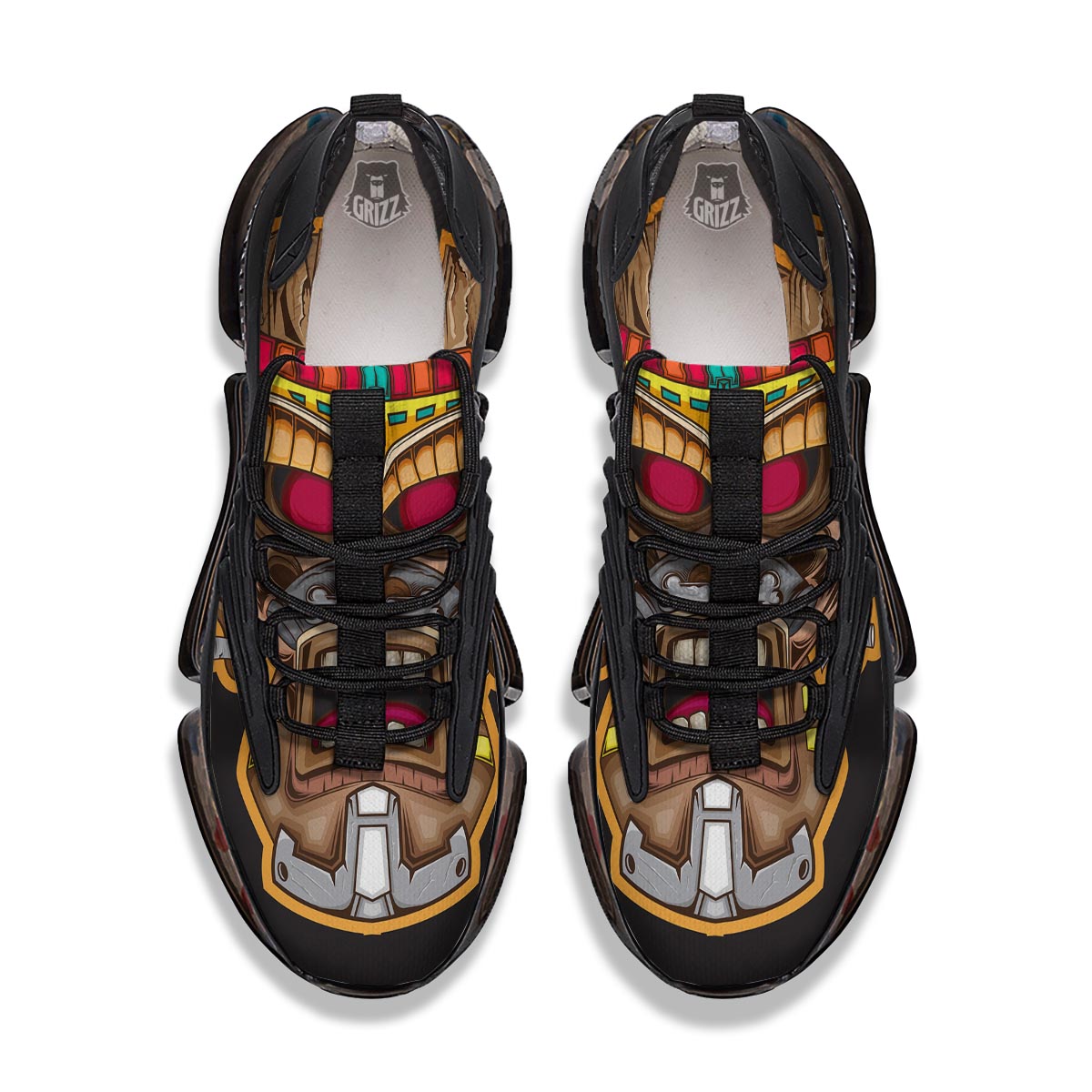 Totem Tiki Print Black Gym Shoes-grizzshop