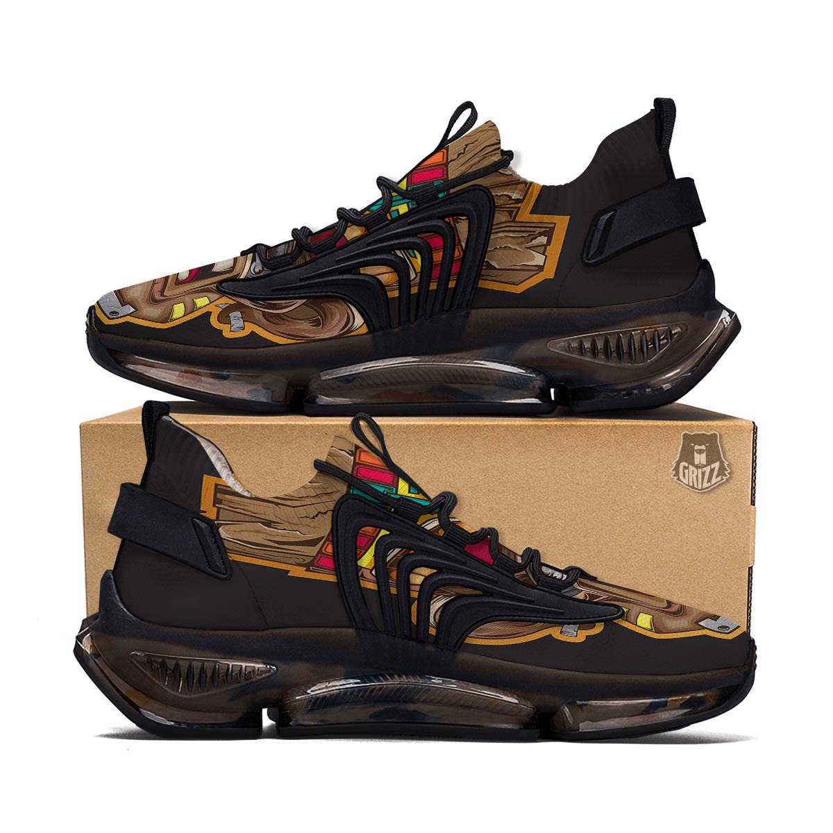Totem Tiki Print Black Gym Shoes-grizzshop