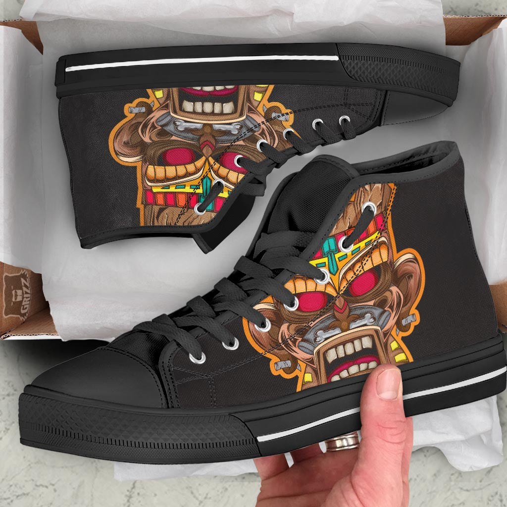 Totem Tiki Print Black High Top Shoes-grizzshop