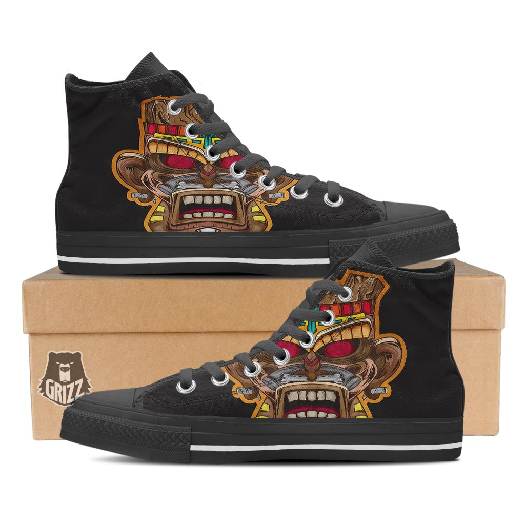 Totem Tiki Print Black High Top Shoes-grizzshop