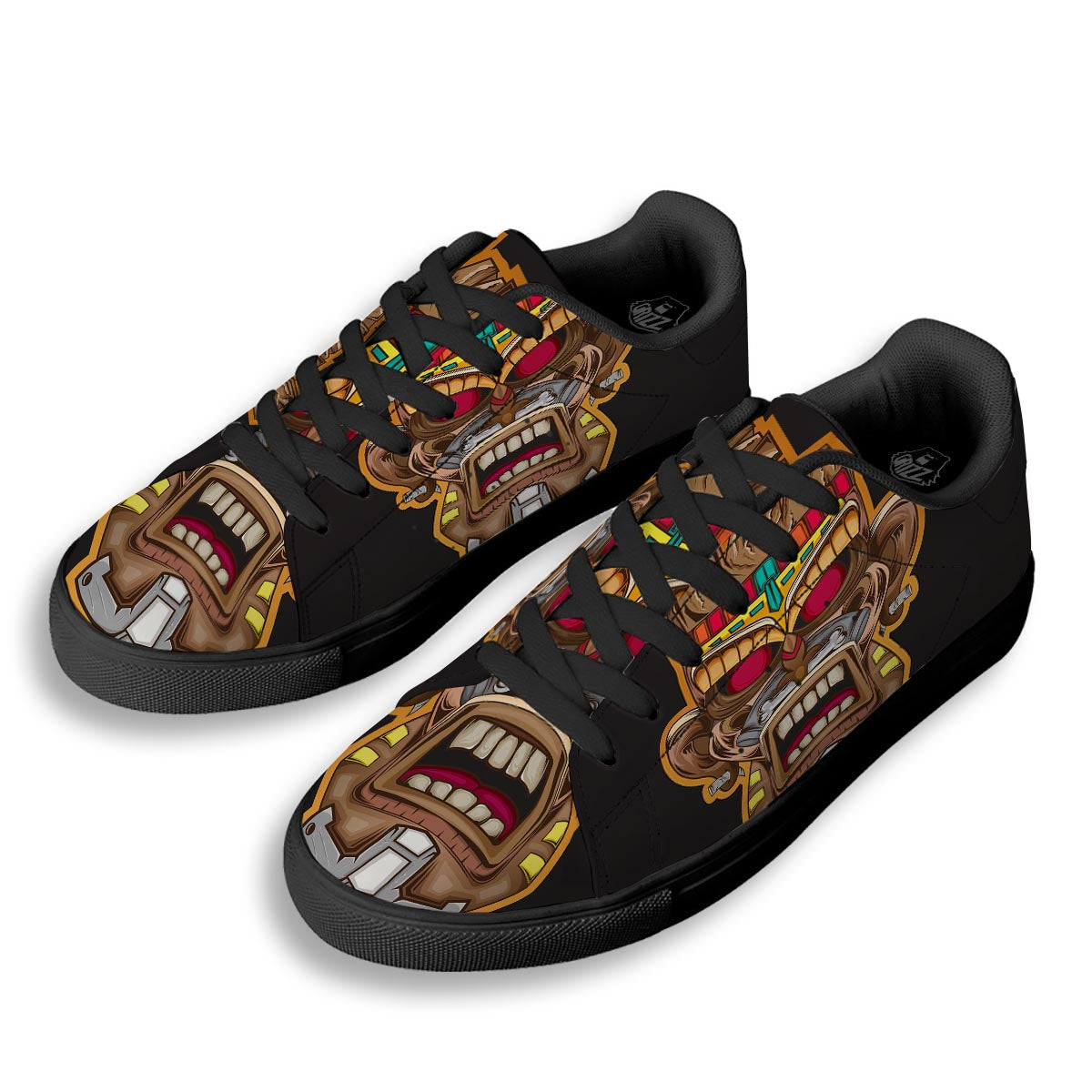 Totem Tiki Print Black Low Top Sneakers-grizzshop