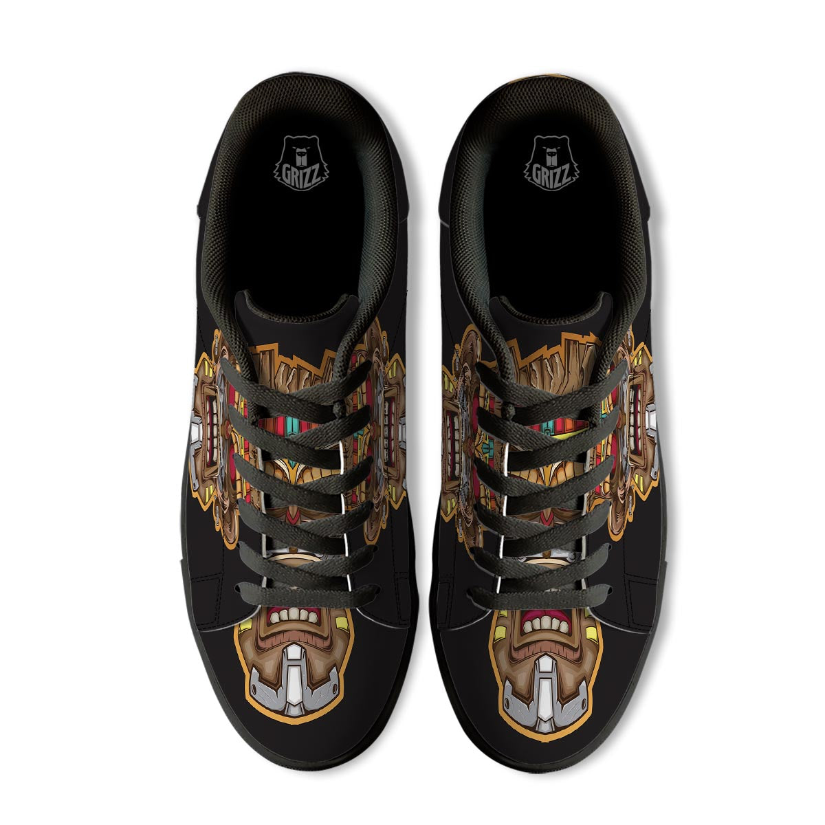 Totem Tiki Print Black Low Top Sneakers-grizzshop