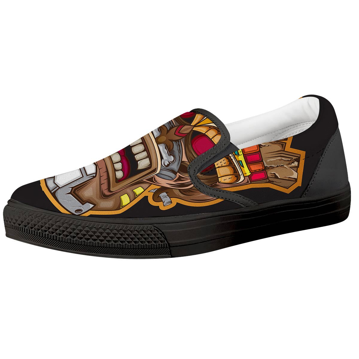Totem Tiki Print Black Slip On Shoes-grizzshop