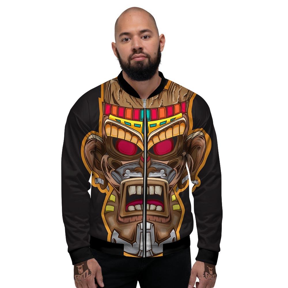 Totem Tiki Print Men's Bomber Jacket-grizzshop