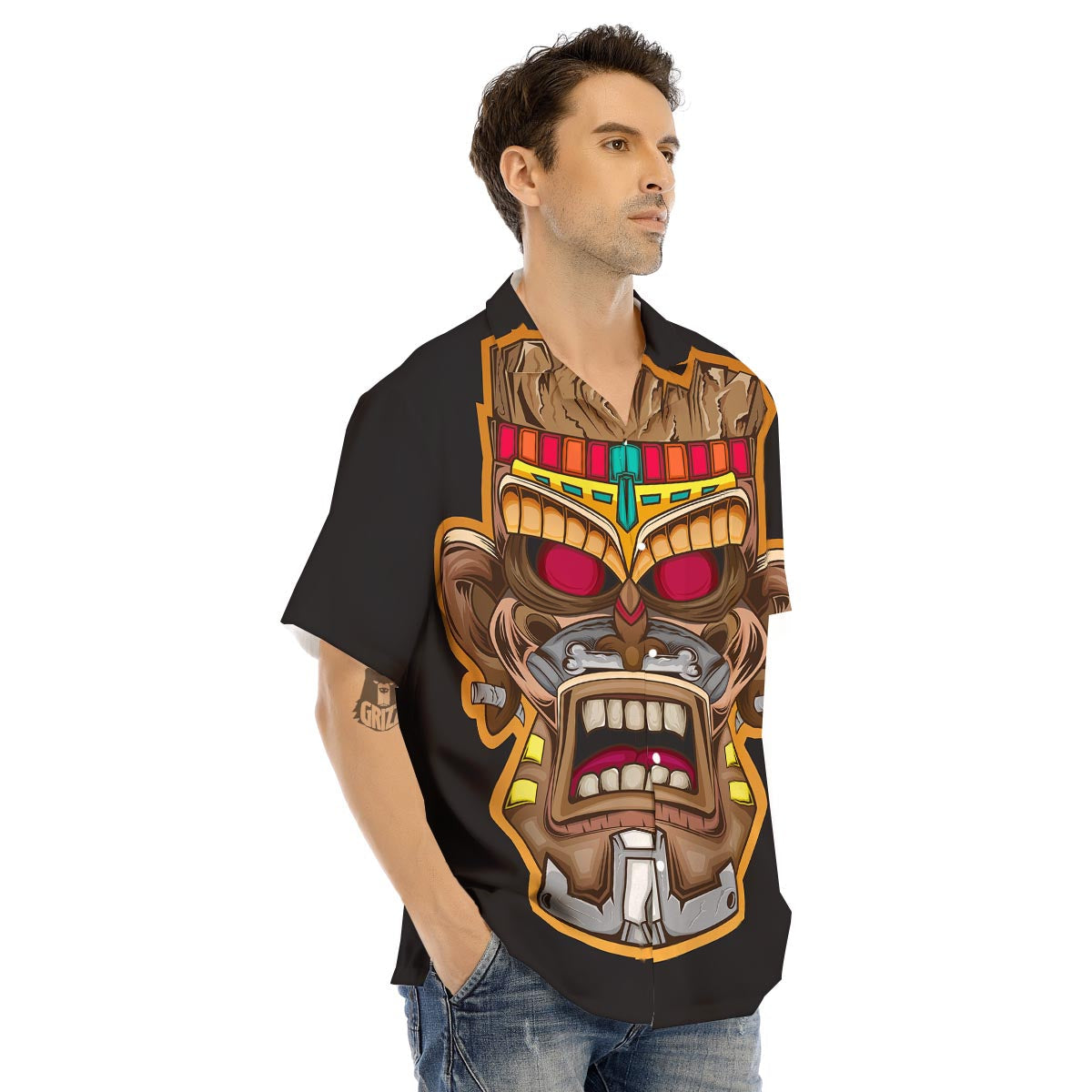 Totem Tiki Print Men's Hawaiian Shirt-grizzshop