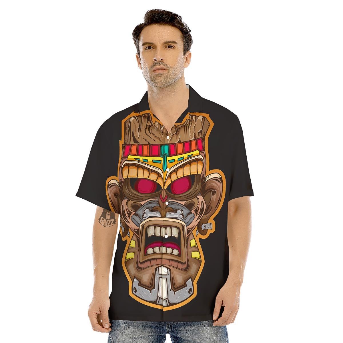 Totem Tiki Print Men's Hawaiian Shirt-grizzshop