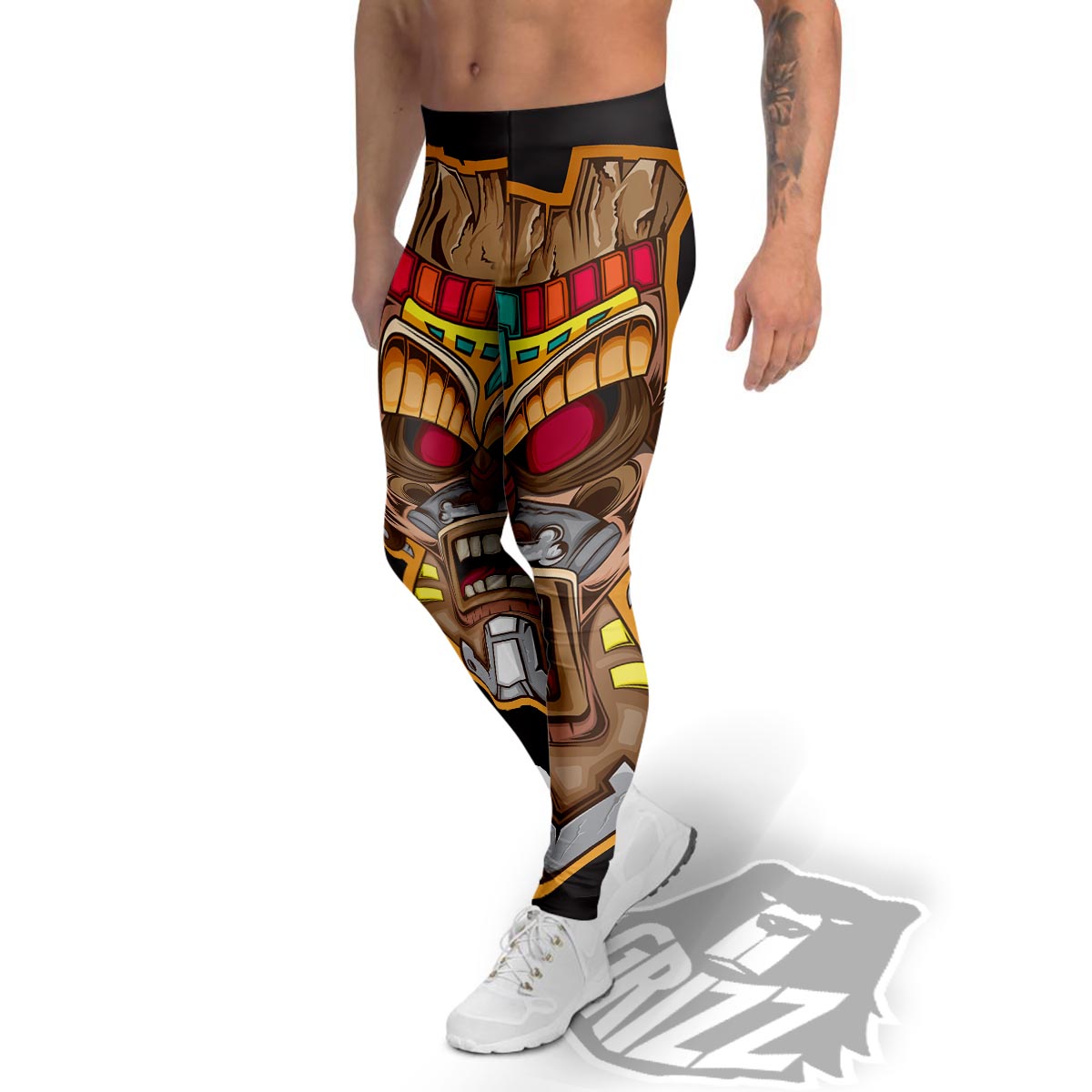 Totem Tiki Print Men's Leggings-grizzshop