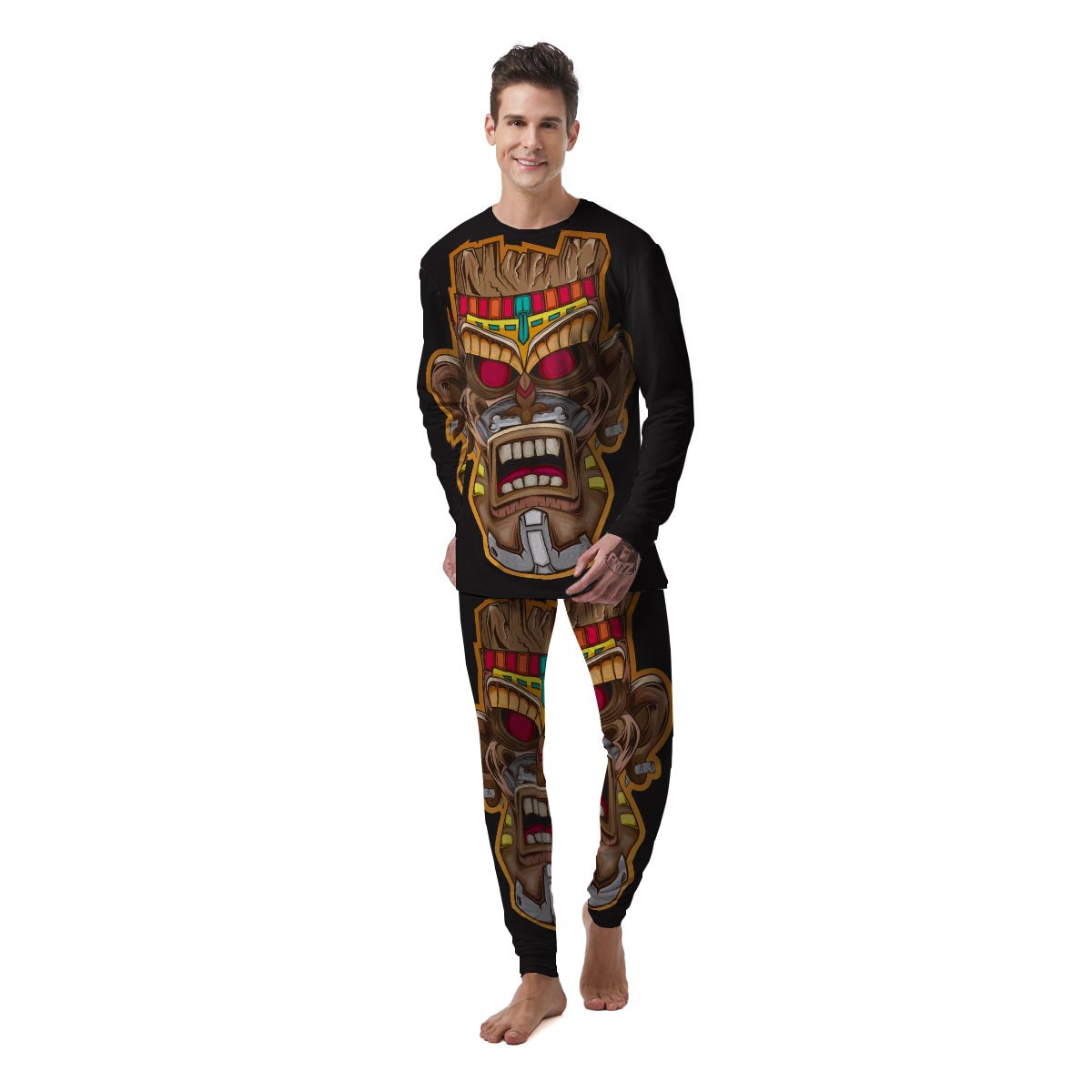 Totem Tiki Print Men's Pajamas-grizzshop