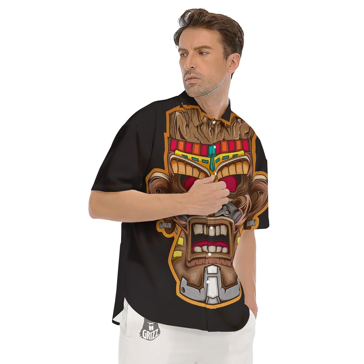 Totem Tiki Print Men's Short Sleeve Shirts-grizzshop