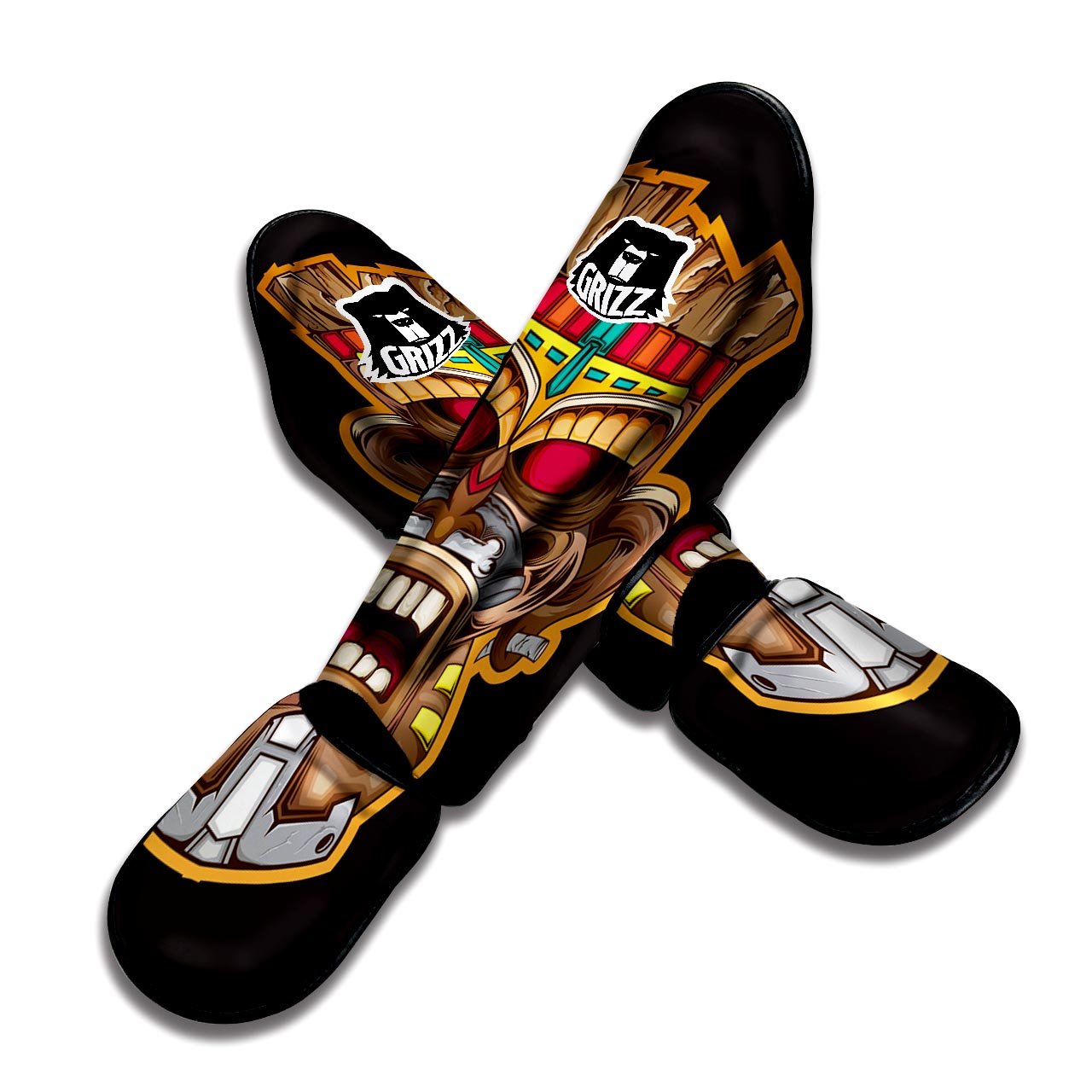 Totem Tiki Print Muay Thai Shin Guards-grizzshop