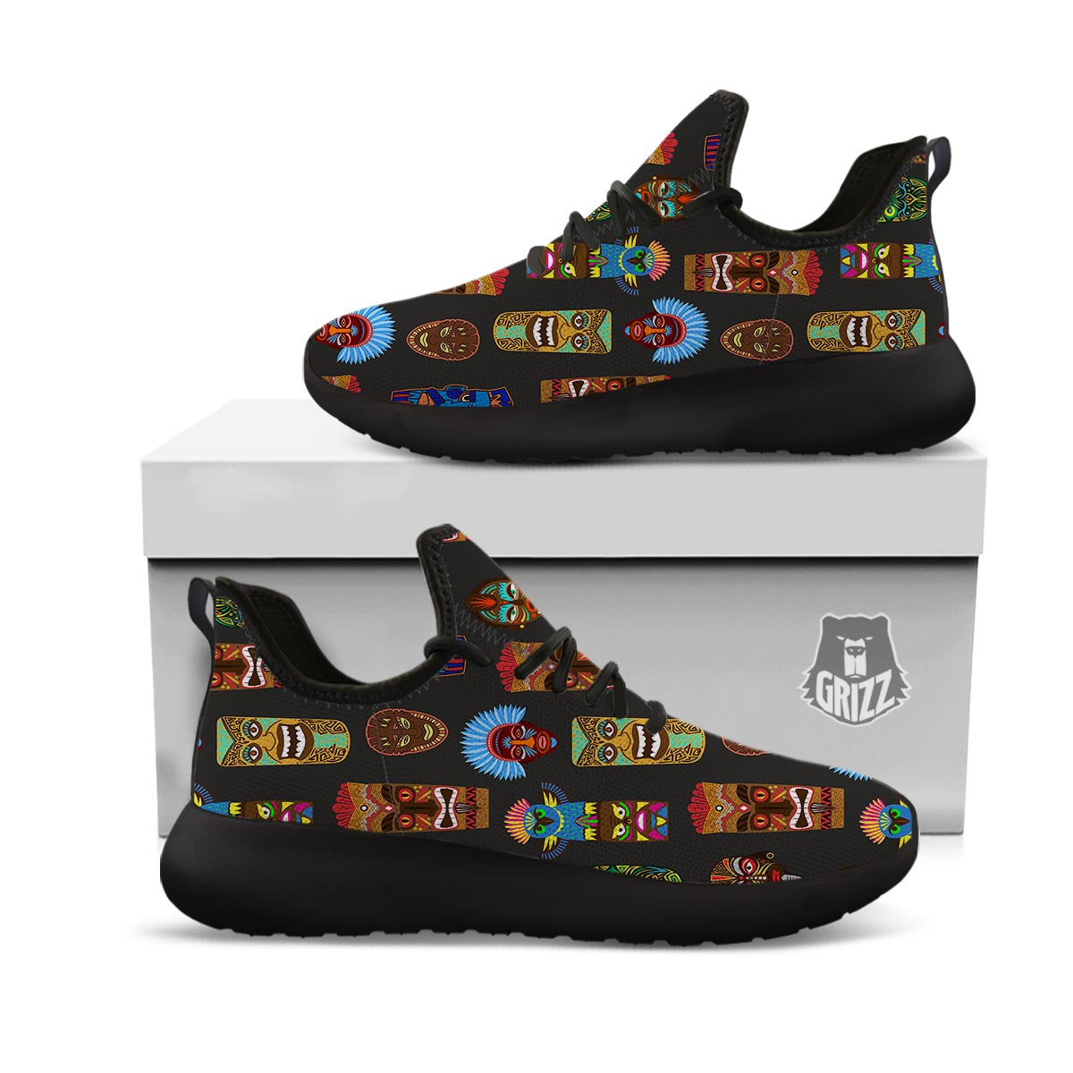 Totem Tiki Print Pattern Black Athletic Shoes-grizzshop