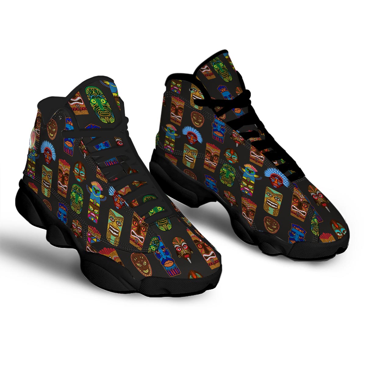 Totem Tiki Print Pattern Black Basketball Shoes-grizzshop