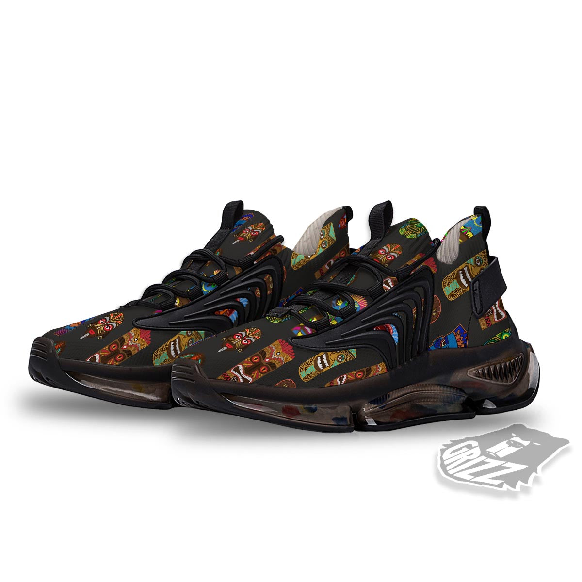 Totem Tiki Print Pattern Black Gym Shoes-grizzshop