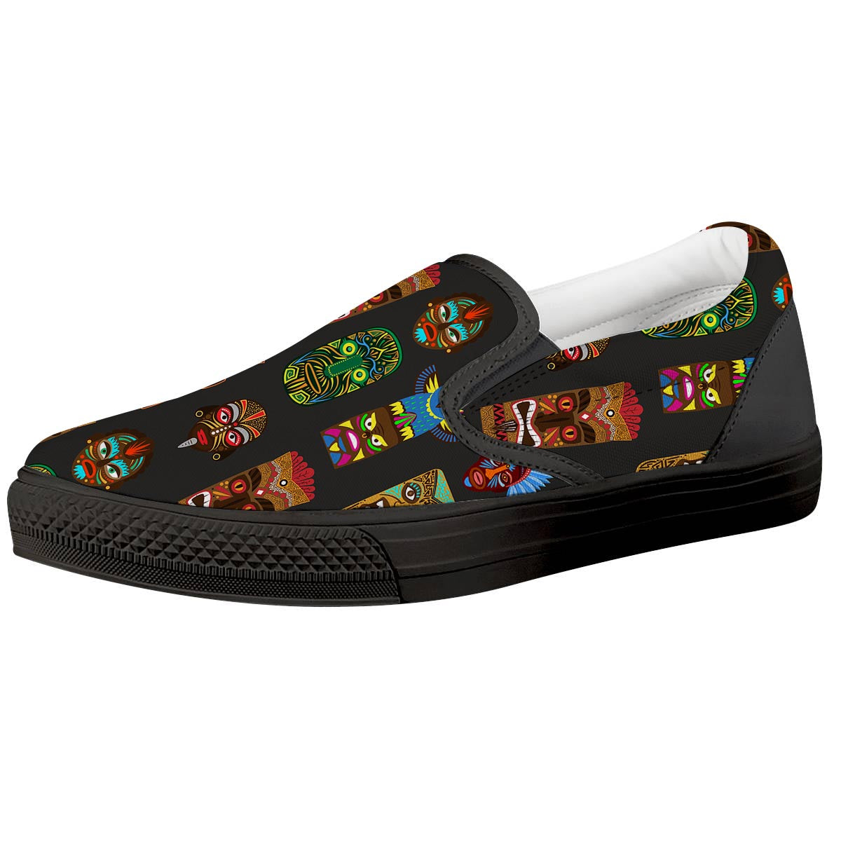 Totem Tiki Print Pattern Black Slip On Shoes-grizzshop