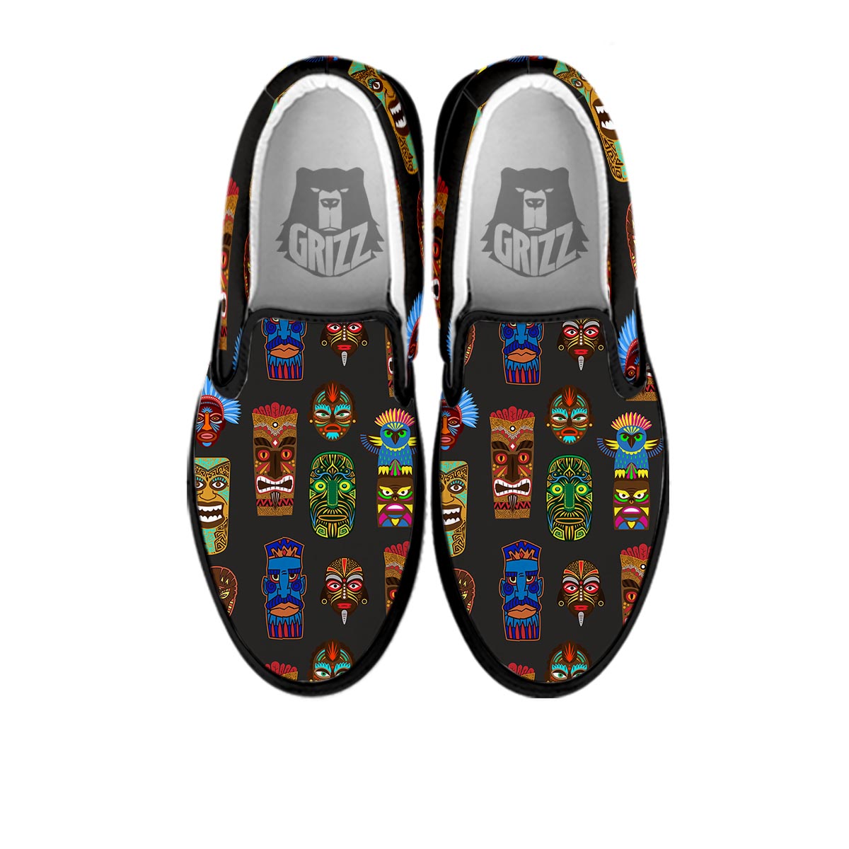 Totem Tiki Print Pattern Black Slip On Shoes-grizzshop