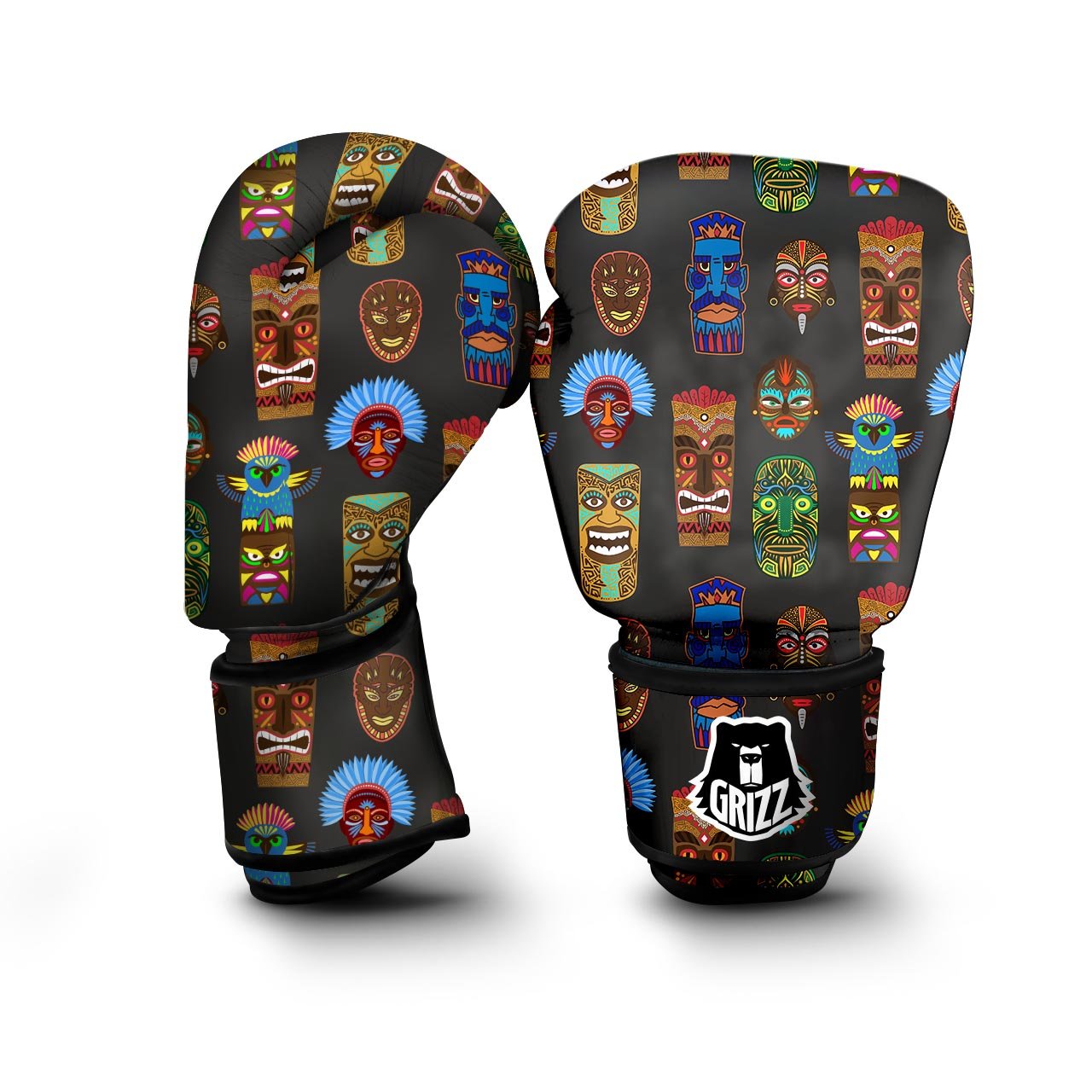 Totem Tiki Print Pattern Boxing Gloves-grizzshop