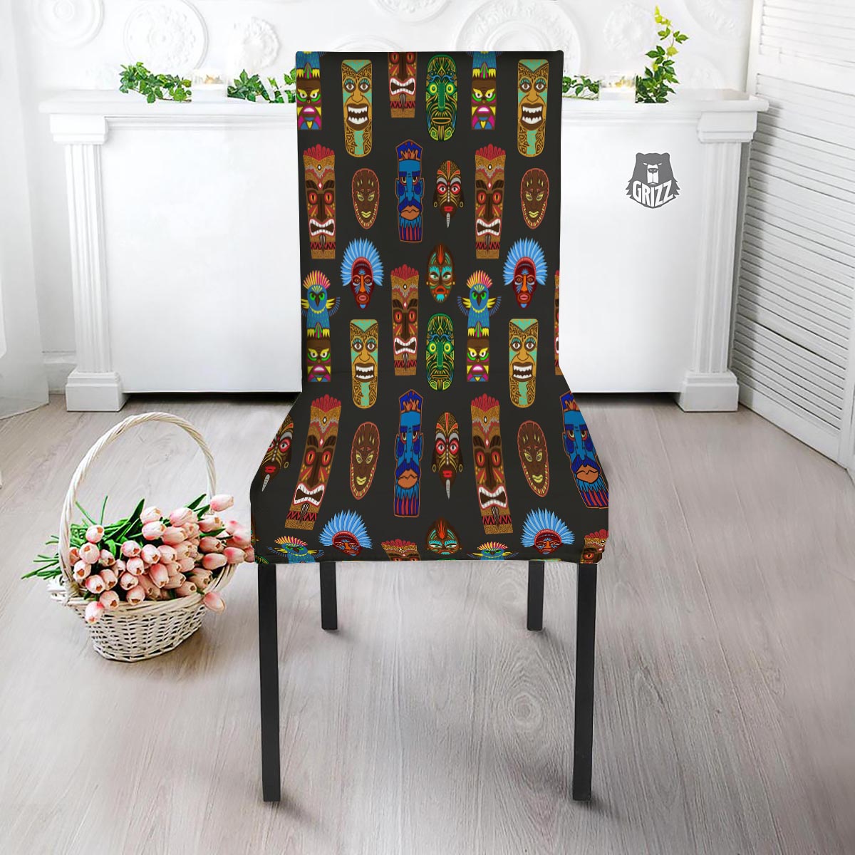 Totem Tiki Print Pattern Dining Chair Slipcover-grizzshop