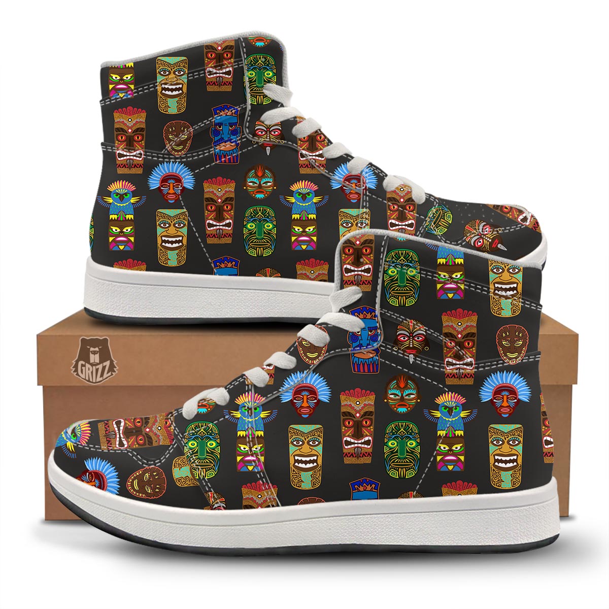 Totem Tiki Print Pattern High Top Sneakers-grizzshop