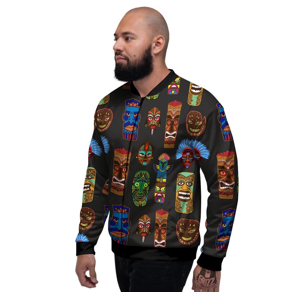 Totem Tiki Print Pattern Men's Bomber Jacket-grizzshop