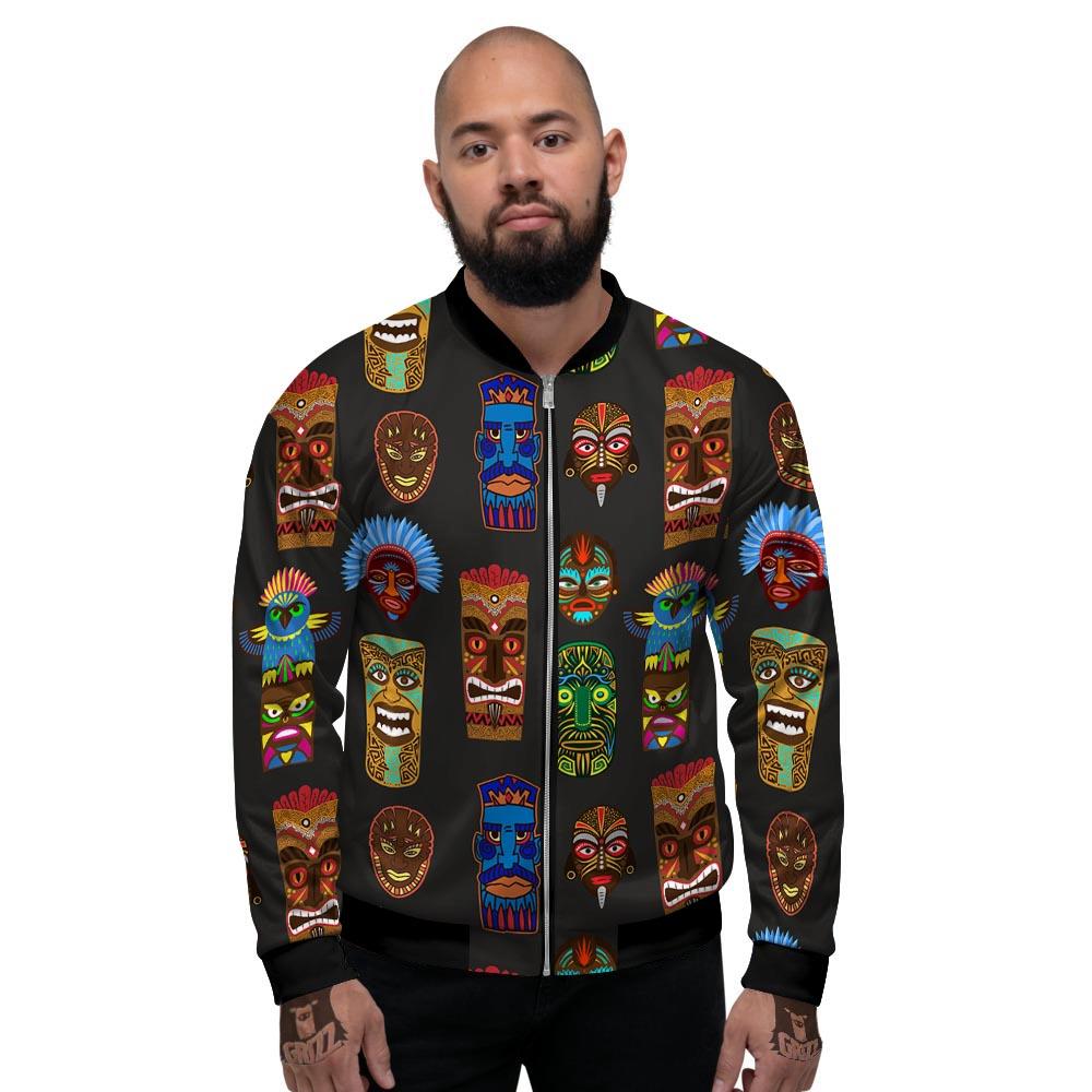 Totem Tiki Print Pattern Men's Bomber Jacket-grizzshop