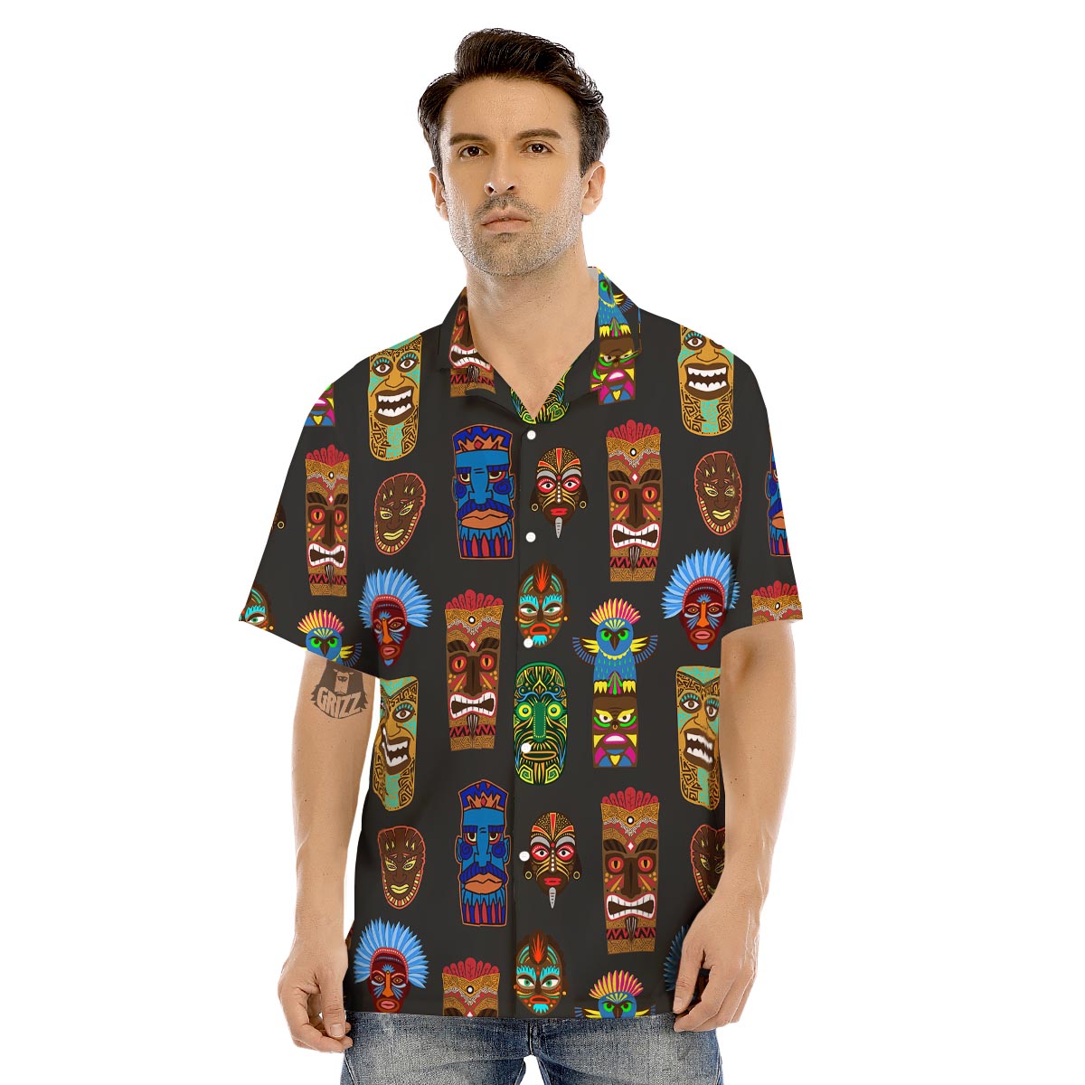 Totem Tiki Print Pattern Men's Hawaiian Shirt-grizzshop