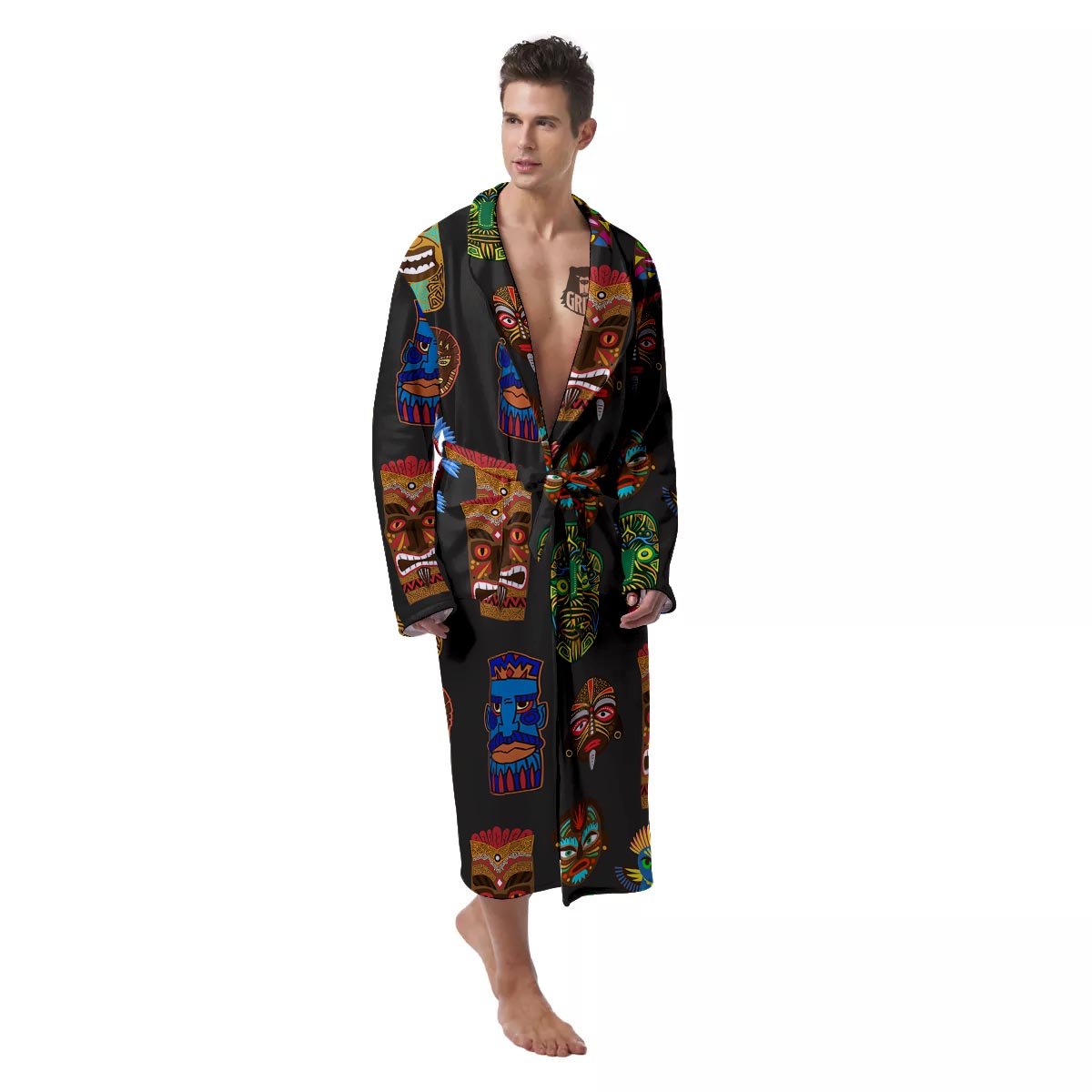 Totem Tiki Print Pattern Men's Robe-grizzshop