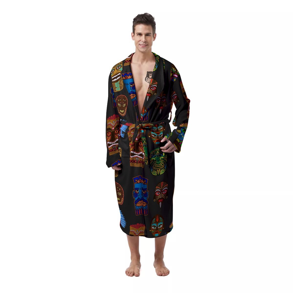Totem Tiki Print Pattern Men's Robe-grizzshop