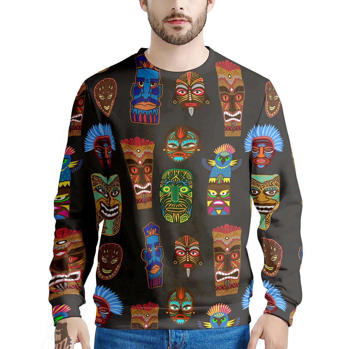 Totem Tiki Print Pattern Men's Sweatshirt-grizzshop