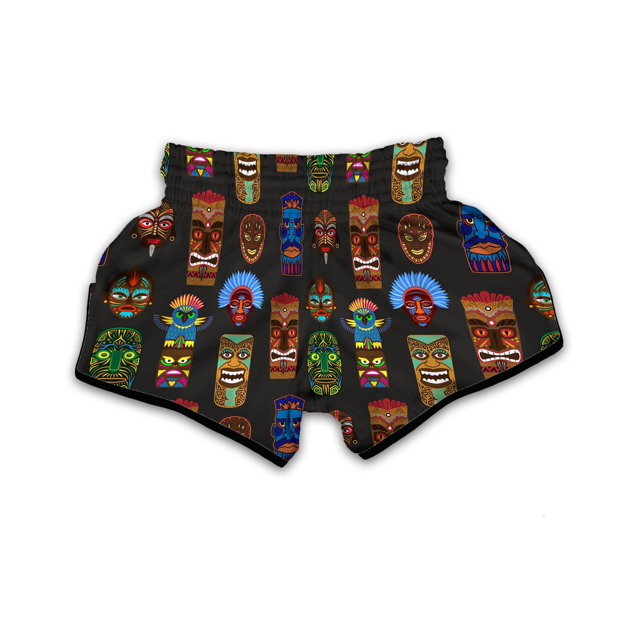 Totem Tiki Print Pattern Muay Thai Boxing Shorts-grizzshop