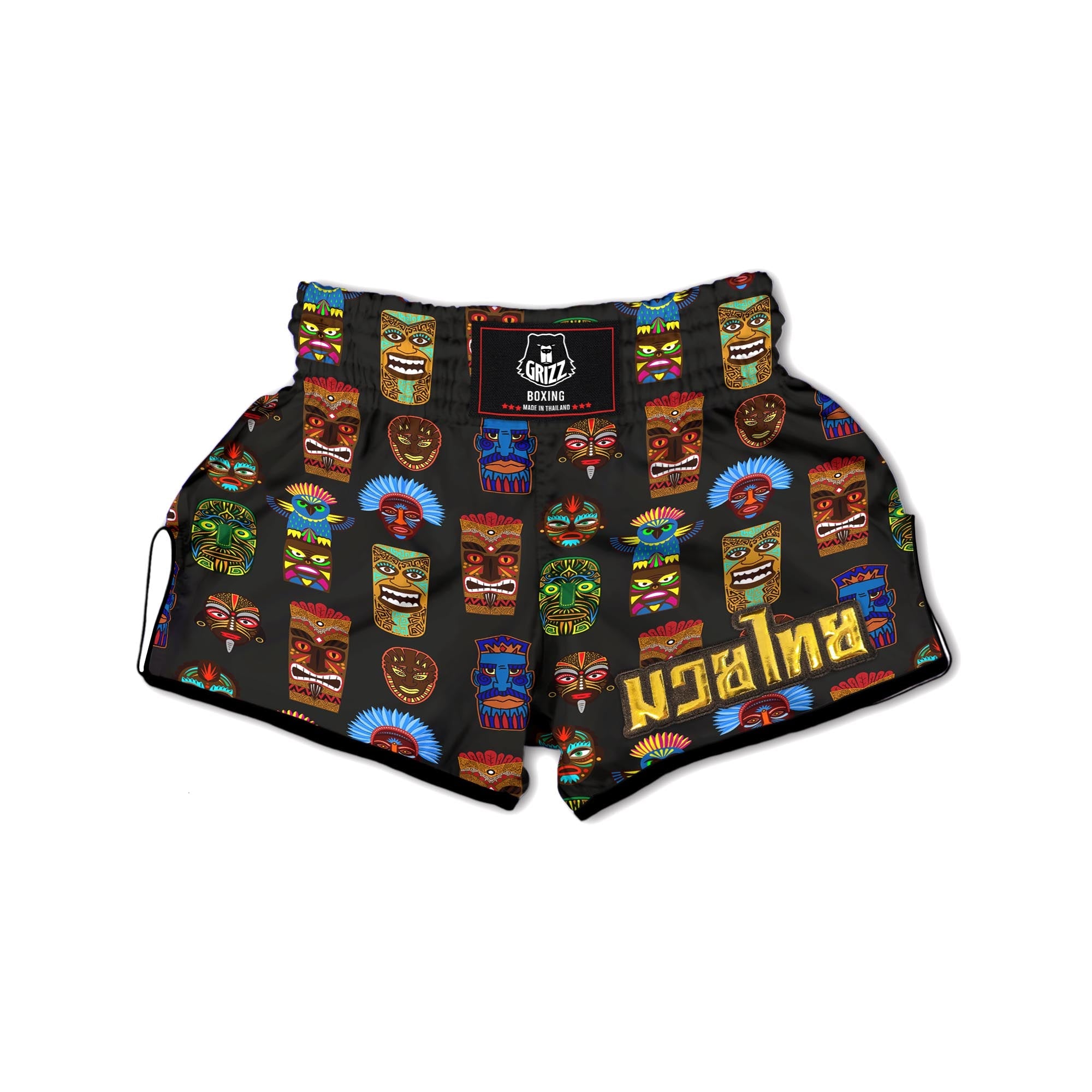 Totem Tiki Print Pattern Muay Thai Boxing Shorts-grizzshop