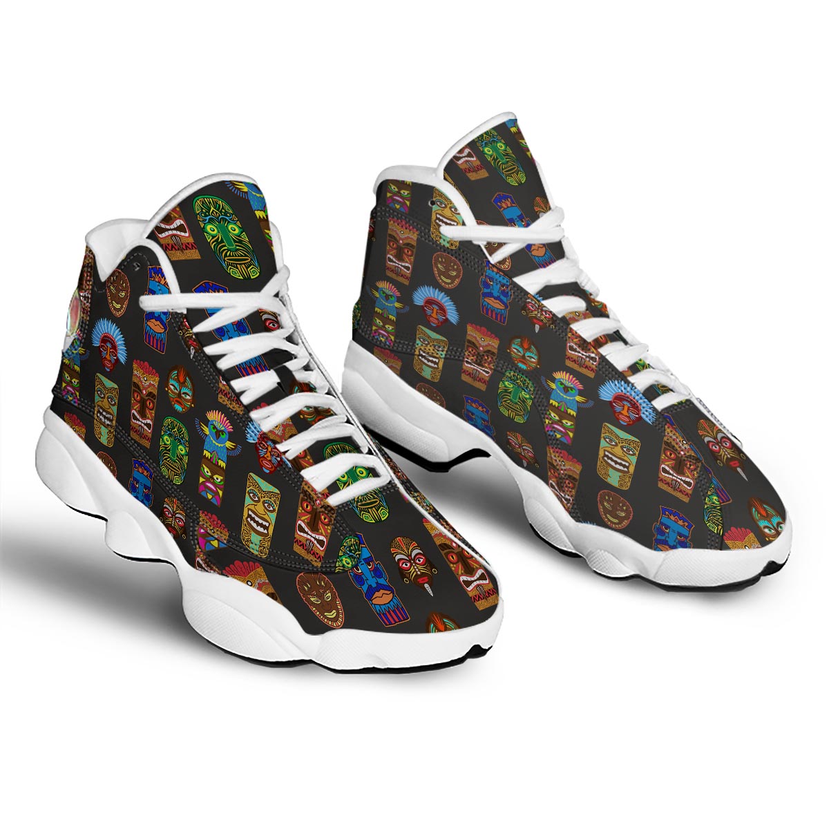 Totem Tiki Print Pattern White Basketball Shoes-grizzshop