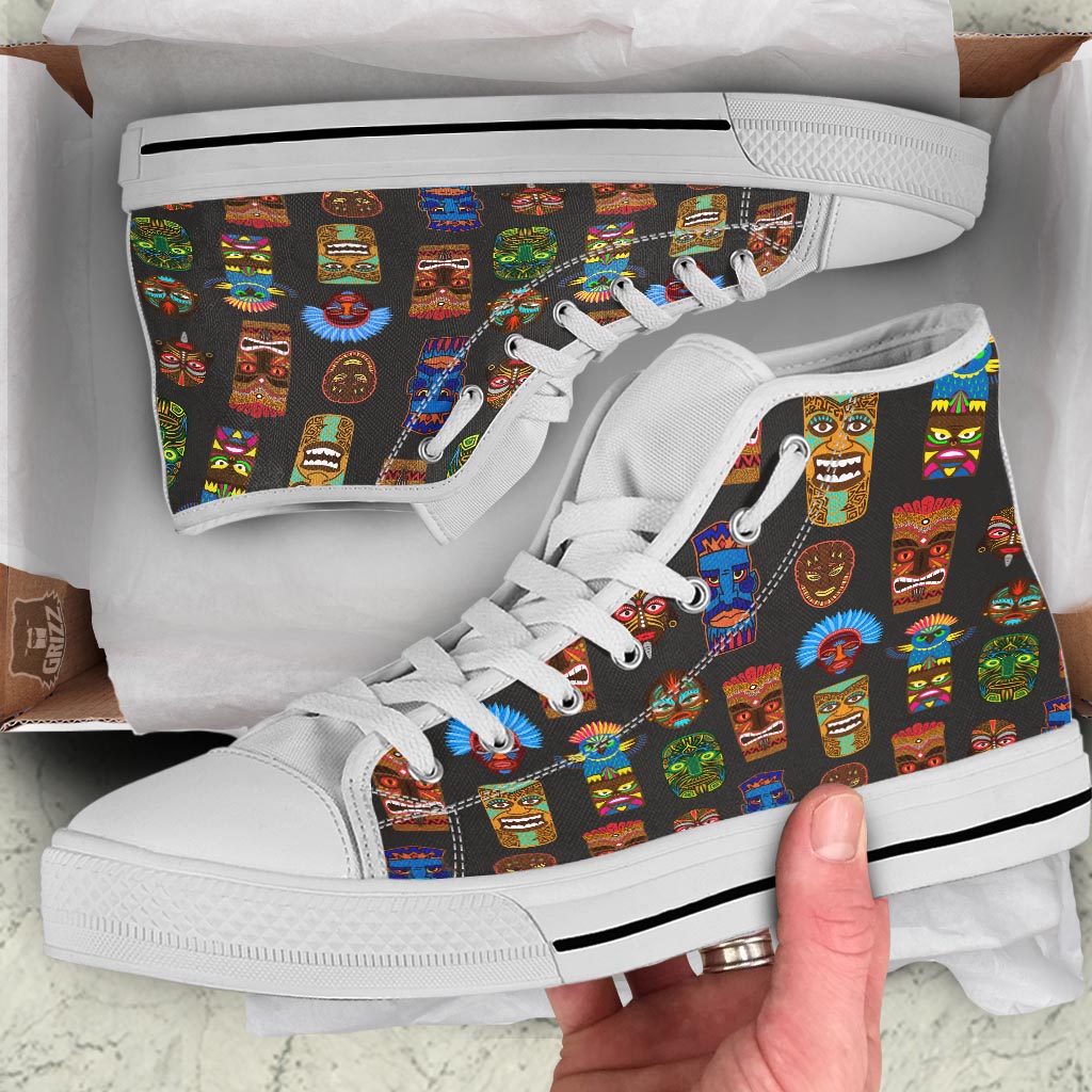 Totem Tiki Print Pattern White High Top Shoes-grizzshop