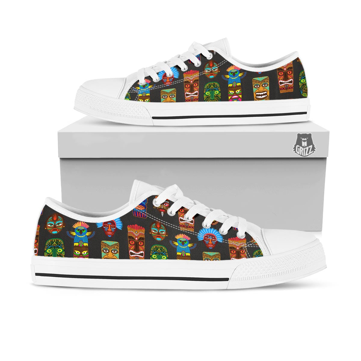Totem Tiki Print Pattern White Low Top Shoes-grizzshop