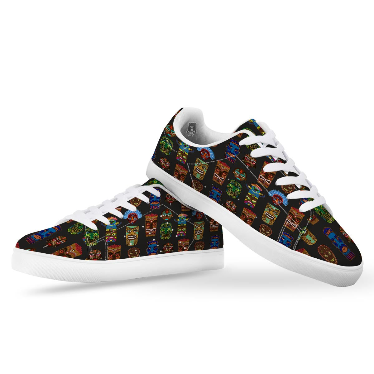 Totem Tiki Print Pattern White Low Top Sneakers-grizzshop