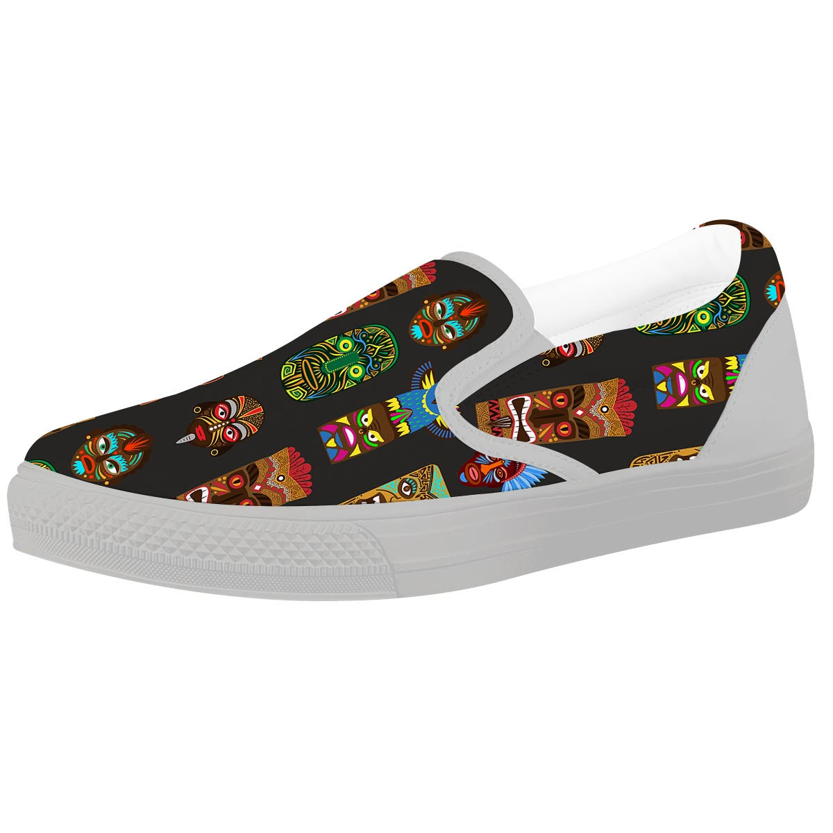 Totem Tiki Print Pattern White Slip On Shoes-grizzshop