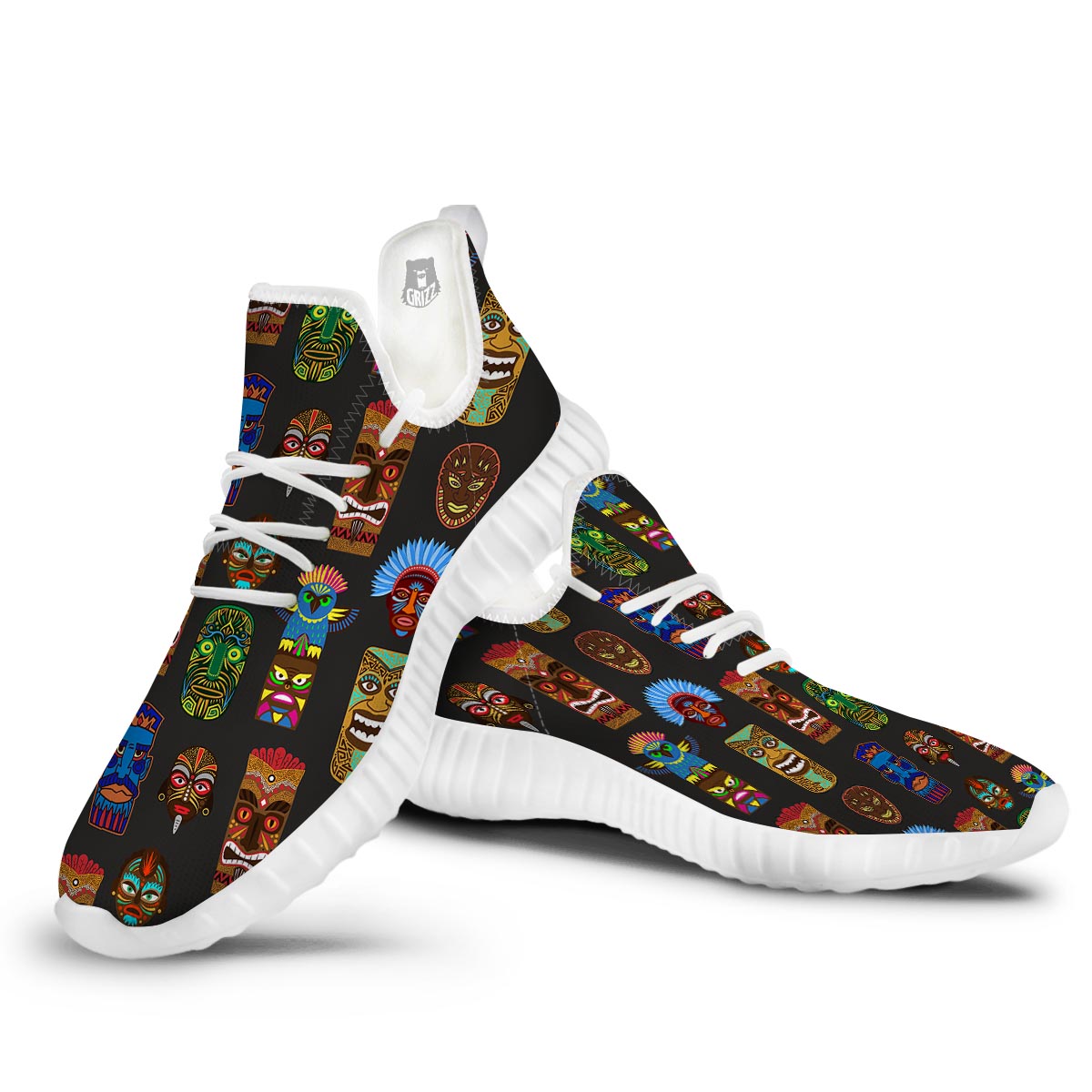 Totem Tiki Print Pattern White Walking Shoes-grizzshop