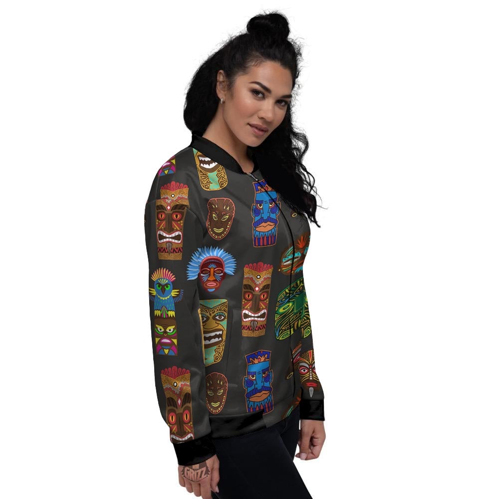 Totem Tiki Print Pattern Women's Bomber Jacket-grizzshop