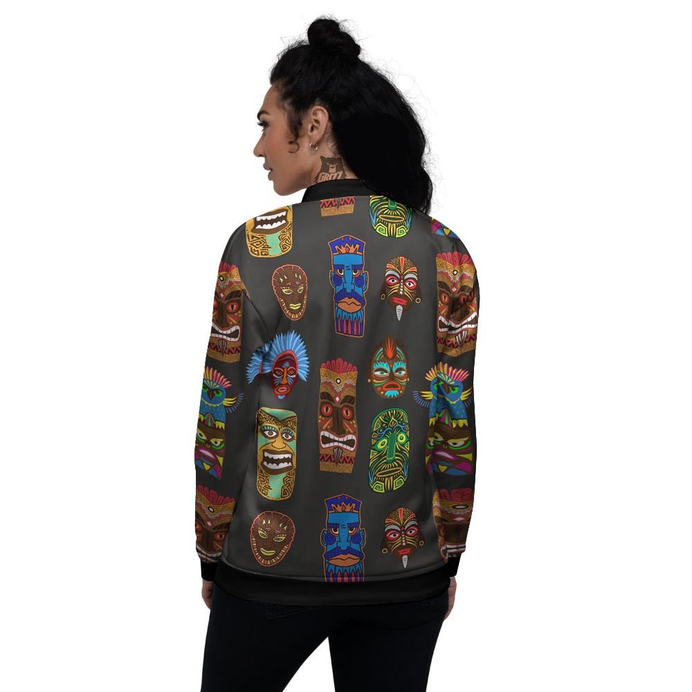 Totem Tiki Print Pattern Women's Bomber Jacket-grizzshop