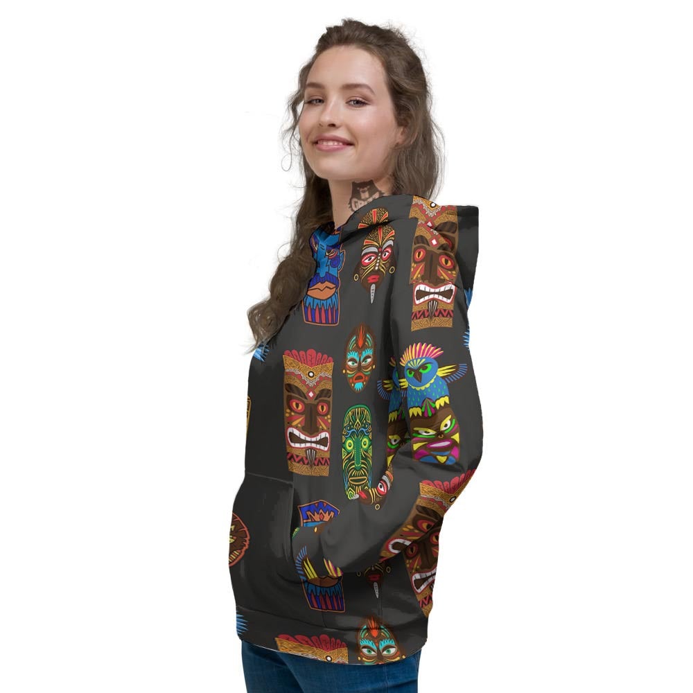 Totem Tiki Print Pattern Women's Hoodie-grizzshop