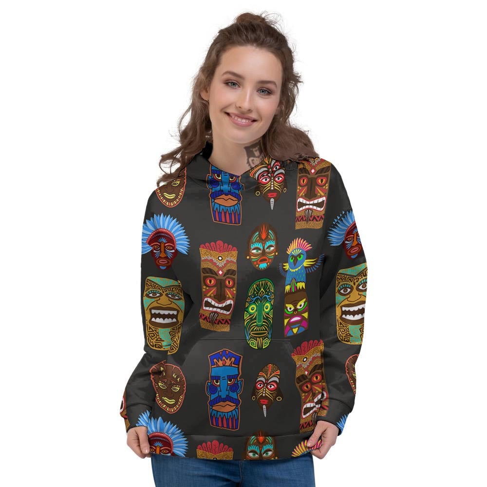 Totem Tiki Print Pattern Women's Hoodie-grizzshop