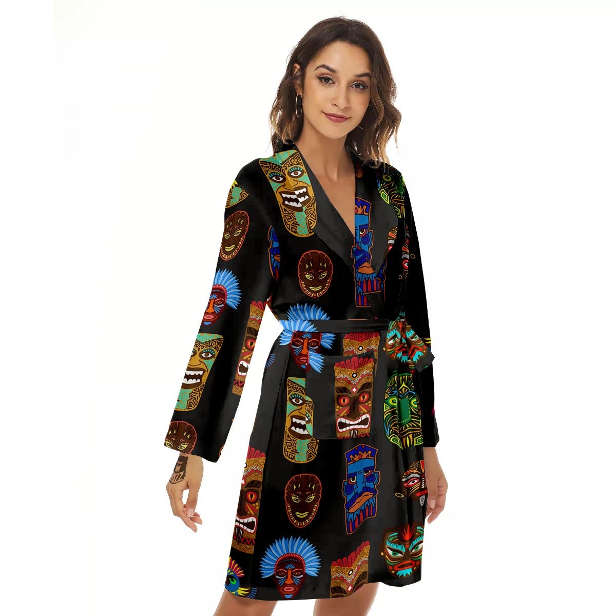Totem Tiki Print Pattern Women's Robe-grizzshop