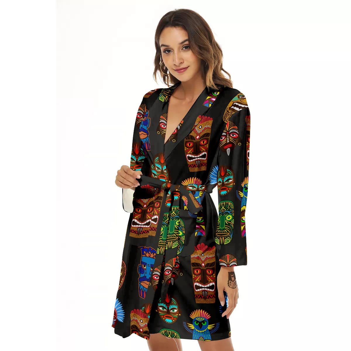 Totem Tiki Print Pattern Women's Robe-grizzshop
