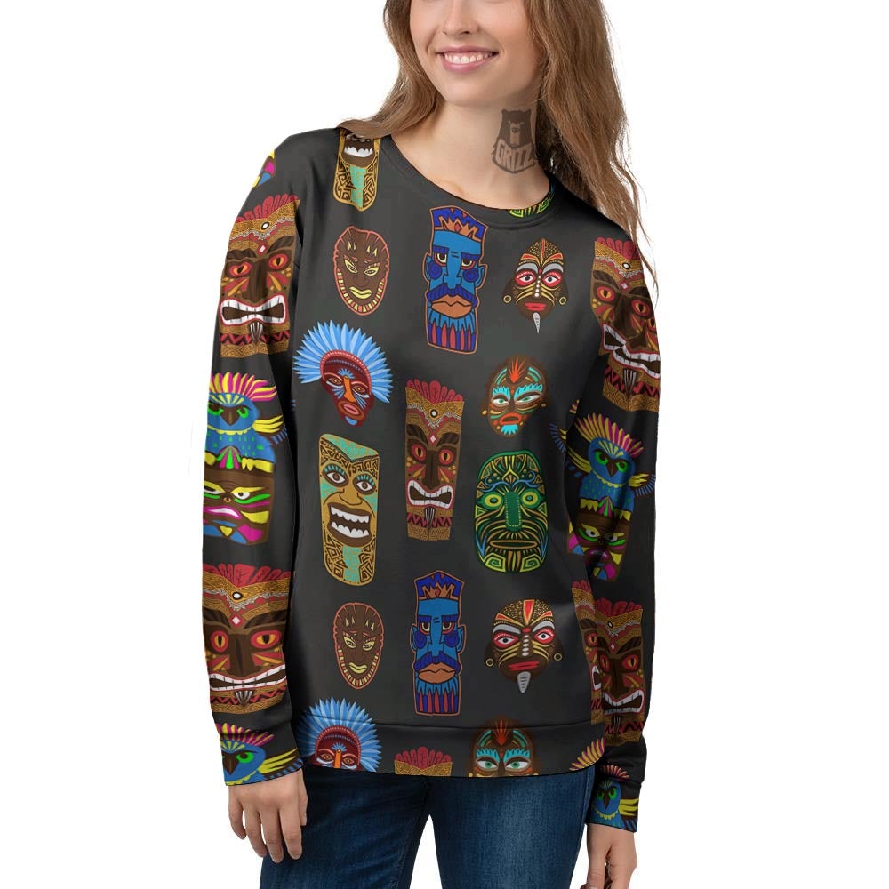 Totem Tiki Print Pattern Women's Sweatshirt-grizzshop