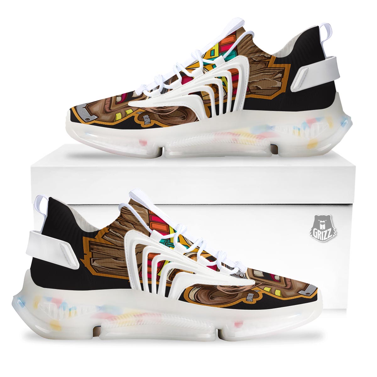 Totem Tiki Print White Gym Shoes-grizzshop