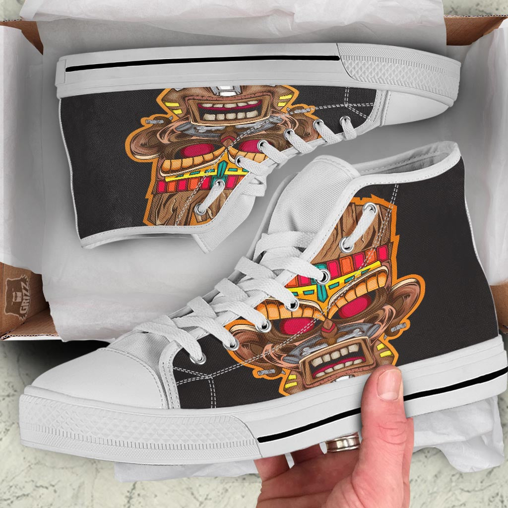 Totem Tiki Print White High Top Shoes-grizzshop