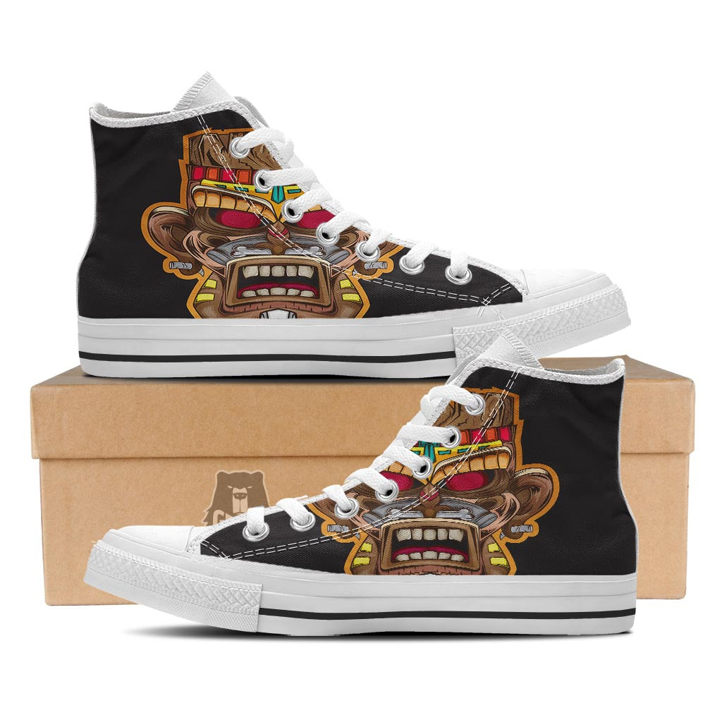 Totem Tiki Print White High Top Shoes-grizzshop