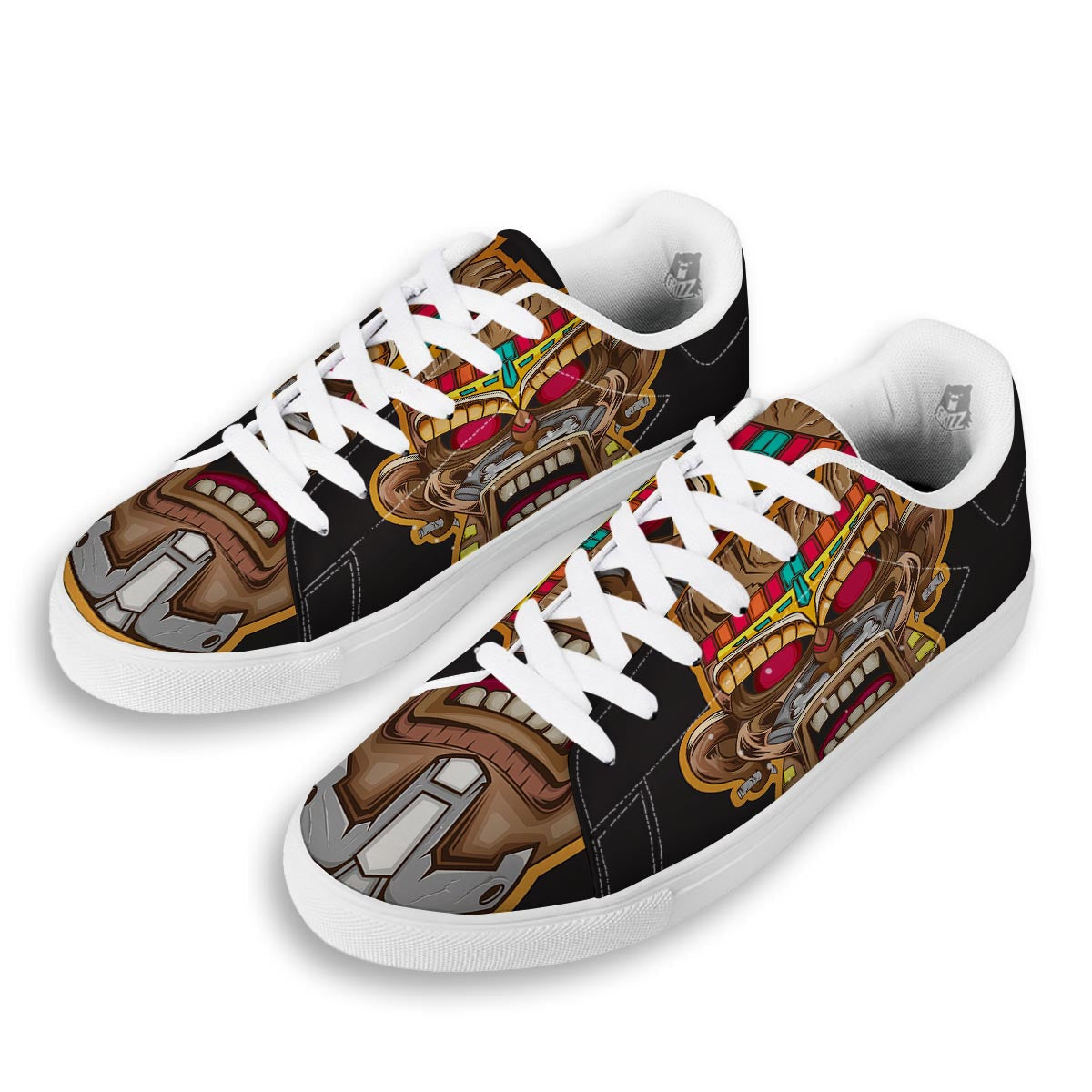 Totem Tiki Print White Low Top Sneakers-grizzshop