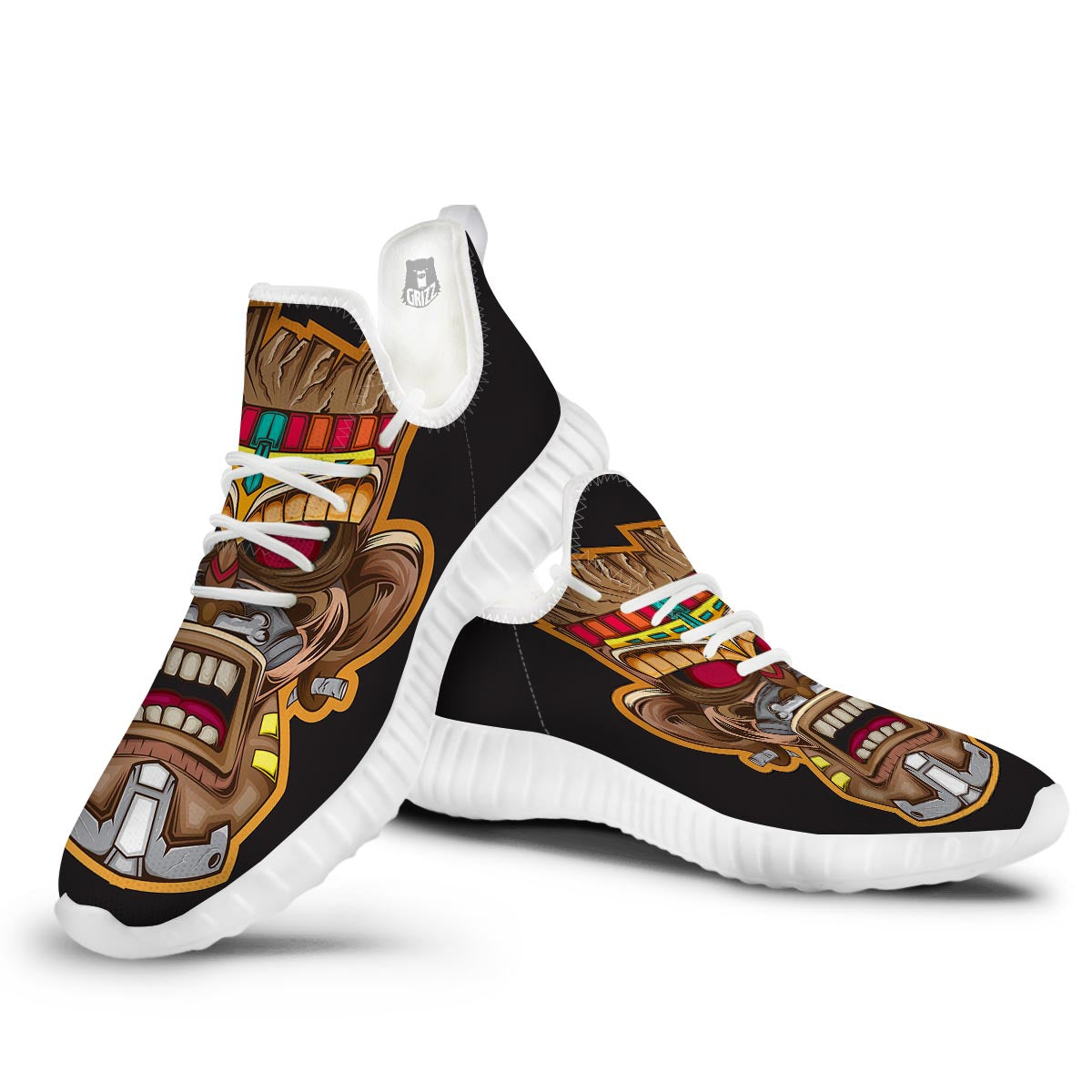 Totem Tiki Print White Walking Shoes-grizzshop