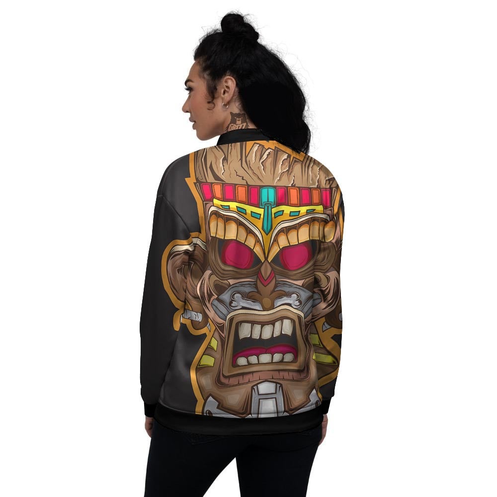 Totem Tiki Print Women's Bomber Jacket-grizzshop