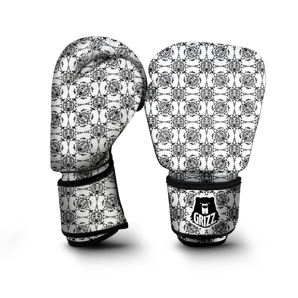 Totem White And Black Print Pattern Boxing Gloves-grizzshop